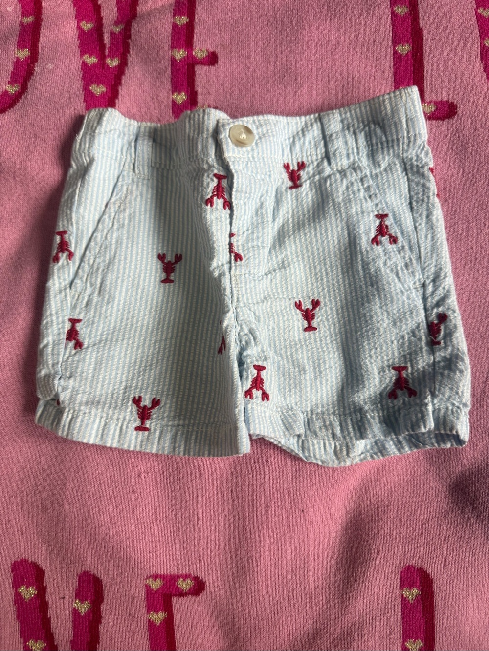 Gymboree Light Blue and Red Seersucker Lobster Shorts